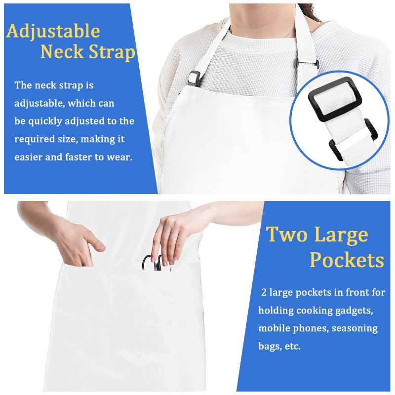 FunChaos 4 Pack Chef Apron, Adjustable Apron with 2 Pockets, Unisex Personalised Apron for Cooking, Kitchen, Restaurant (White) - Image 3